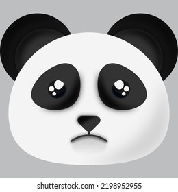 Sad Panda Animal Cartoon Face Over Grey Background.