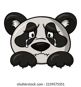 Sad panda character, panda crying, animal emotions, vector illustration on white background