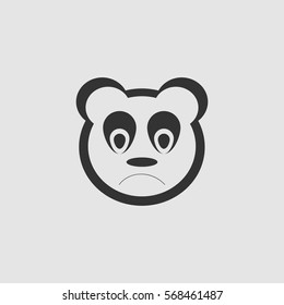 Sad panda icon flat. Black pictogram on grey background. Vector illustration symbol