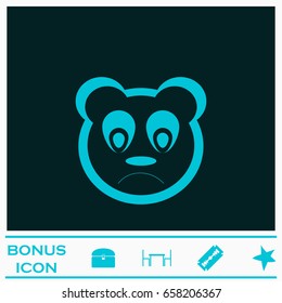 Sad panda icon flat. Blue pictogram on dark background. Vector illustration symbol and bonus icons