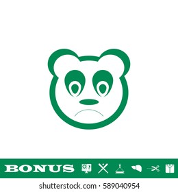 Sad panda icon flat. Green pictogram on white background. Vector illustration symbol and bonus button