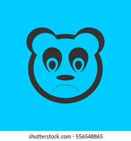 Sad panda icon flat. Simple vector black pictogram on blue background
