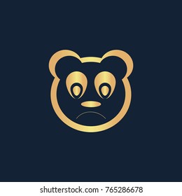 Sad panda icon flat. Simple gold pictogram on dark background. Vector illustration symbol