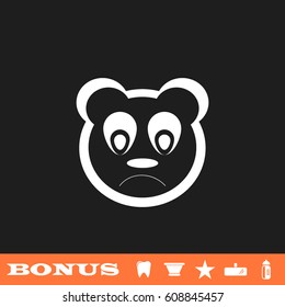 Sad panda icon flat. White pictogram on black background. Vector illustration symbol and bonus button tooth, vase, star, mirror, bottle