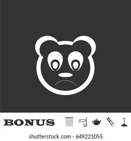 Sad panda icon flat. White pictogram on black background. Vector illustration symbol and bonus icons