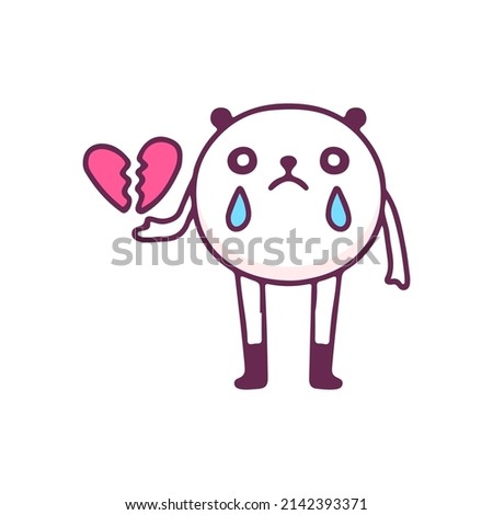 Sad panda mascot with broken heart, illustration for t-shirt, street wear, sticker, or apparel merchandise. With doodle, retro, and cartoon style.
