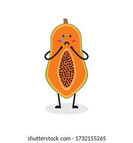 sad papaya fruit cute character mascot vector design