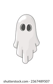 Fantasma triste y pacífico, caricatura de espíritu blanco. Elemento de diseño de halloween dibujado a mano, ilustración aislada en fondo blanco. Vector