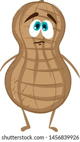 Sad peanut, illustration, vector on white background