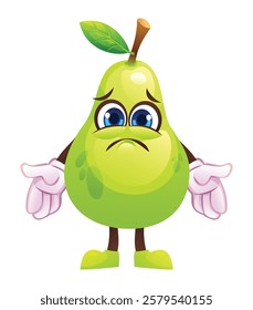 Sad pear character, expressing disappointment. Vector cartoon illustration