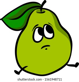 Sad pear, illustration, vector on white background.