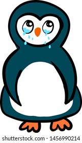 Pingüino triste, ilustración, vector sobre fondo blanco.