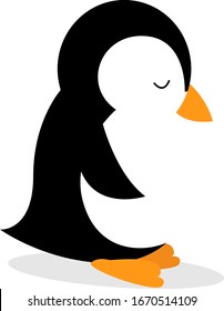 Sad penguin, illustration, vector on white background.