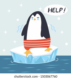 Sad  penguin  on ice floe vector