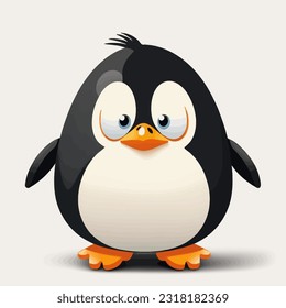 Sad penguin on a white background. Cartoon penguin. Vector flat illustration