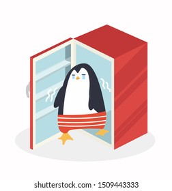 Sad penguin in refrigerator vector