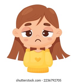 Sad pensive cute girl. Vector illustration in cartoon style
