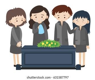 Sad people crying at funeral illustration