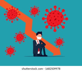 Traurige Person mit Graph zeigt eine Regression. CORONAVIRUS (COVID-19)