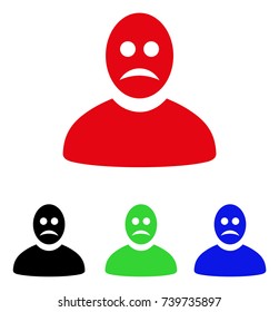 Sad Person icon. Vector illustration style is a flat iconic sad person symbol with black, red, green, blue color versions. Designed for web and software interfaces.