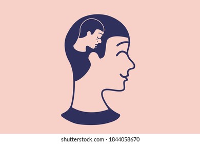 Traurige Person in einer glücklichen Person. Stress und emotionale Probleme verschleiern Concept Illustration. Vektorgrafik.
