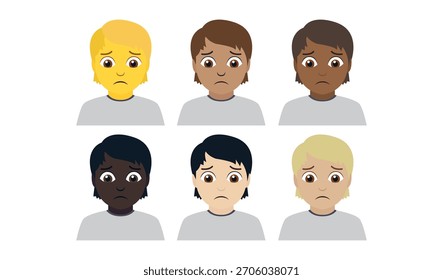 pessoa triste símbolo emoji não-binário ícone ícone ícone vetor ilustração isolado plano	