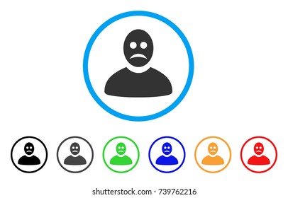 Sad Person rounded icon. Style is a flat grey symbol inside light blue circle with additional color variants. Sad Person vector designed for web and software interfaces.