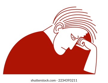 A sad person sits with his head bowed, he has a problem, trouble, depression, grief, everything is bad.
