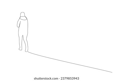 Triste persona caminando sola. Diseño de una línea.