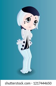 The Sad Pierrot. Chibi girl in a carnival costume.