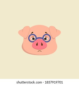 Sad pig with tears in his eyes. Sadness. Colorful vector illustration