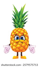 Sad pineapple character, expressing disappointment. Vector cartoon illustration