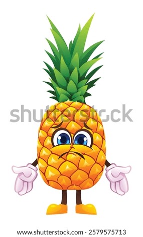 Sad pineapple character, expressing disappointment. Vector cartoon illustration