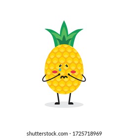 sad pineapple fruit cute character mascot vector design