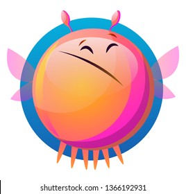 Sad pink cartoon monster vector illustartion on white background