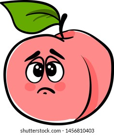 Sad pink peach, illustration, vector on white background