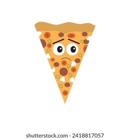 Sad pizza character. Piece of worried pizza