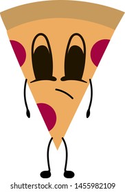 Sad pizza slice, illustration, vector on white background.