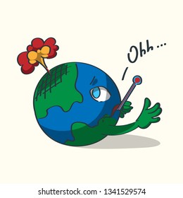 Sad planet Earth with environmental problems. Vector illustration.