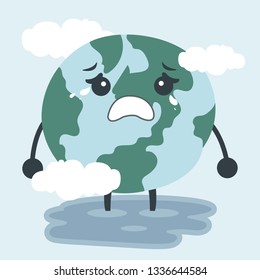 sad planet earth globe crying. Pollution problem concept vector illustration
