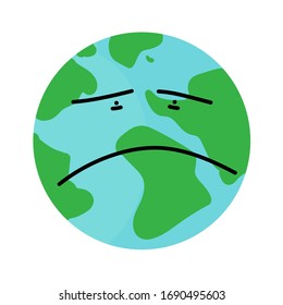 
Sad planet earth in a medical face mask. planet earth suffers due to coronavirus covid-19 2019-ncov, plastic and forest fires