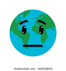 Sad planet.Earth globe sad emotion face vector illustration isolated on a white backgorund.Earth face .Earth emotion.Save planet concept 