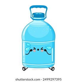 Sad Plastic Water Bottle character. Vector hand drawn cartoon kawaii character illustration icon. Isolated on white background. Sad Plastic Water Bottle character concept