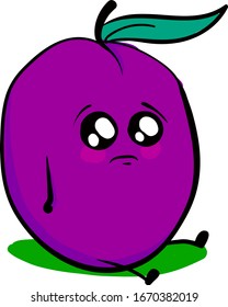 Sad plum, illustration, vector on white background.