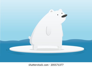 Sad polar bear alone in ice