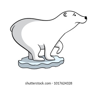 Sad polar bear balancing on a tiny piece of ice