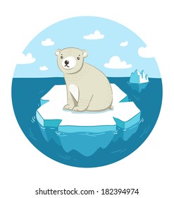Sad polar bear sitting on ice floe