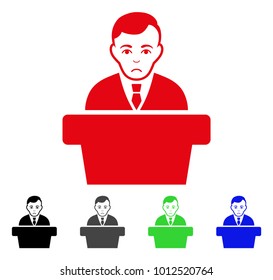 Sad Politician vector pictograph. Vector illustration style is a flat iconic politician symbol with gray, black, blue, red, green color variants. Face has sadness mood.