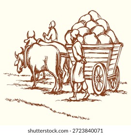 Triste pobre hombre de madera trolley humano telega cosecha bolsa de paca wain. Arte dibujado a mano Ucrania pasado
Edad Cuerno Mamífero Ir a caminar Mover Dray Tirar Rústico Sucio Camino Asiático Campo Hierba Naturaleza Blanco
escena del cielo