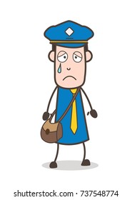 Sad, Postman with Sweat on Face Vector